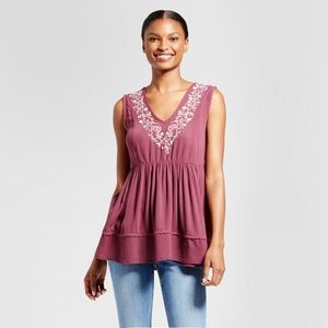 NEW Knox Rose LARGE Embroidered Floral Blouse Tank